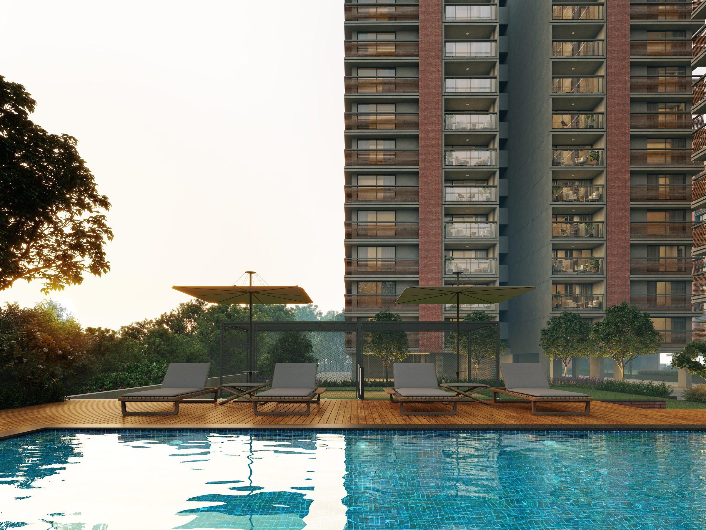 Pool and clubhouse at the centre